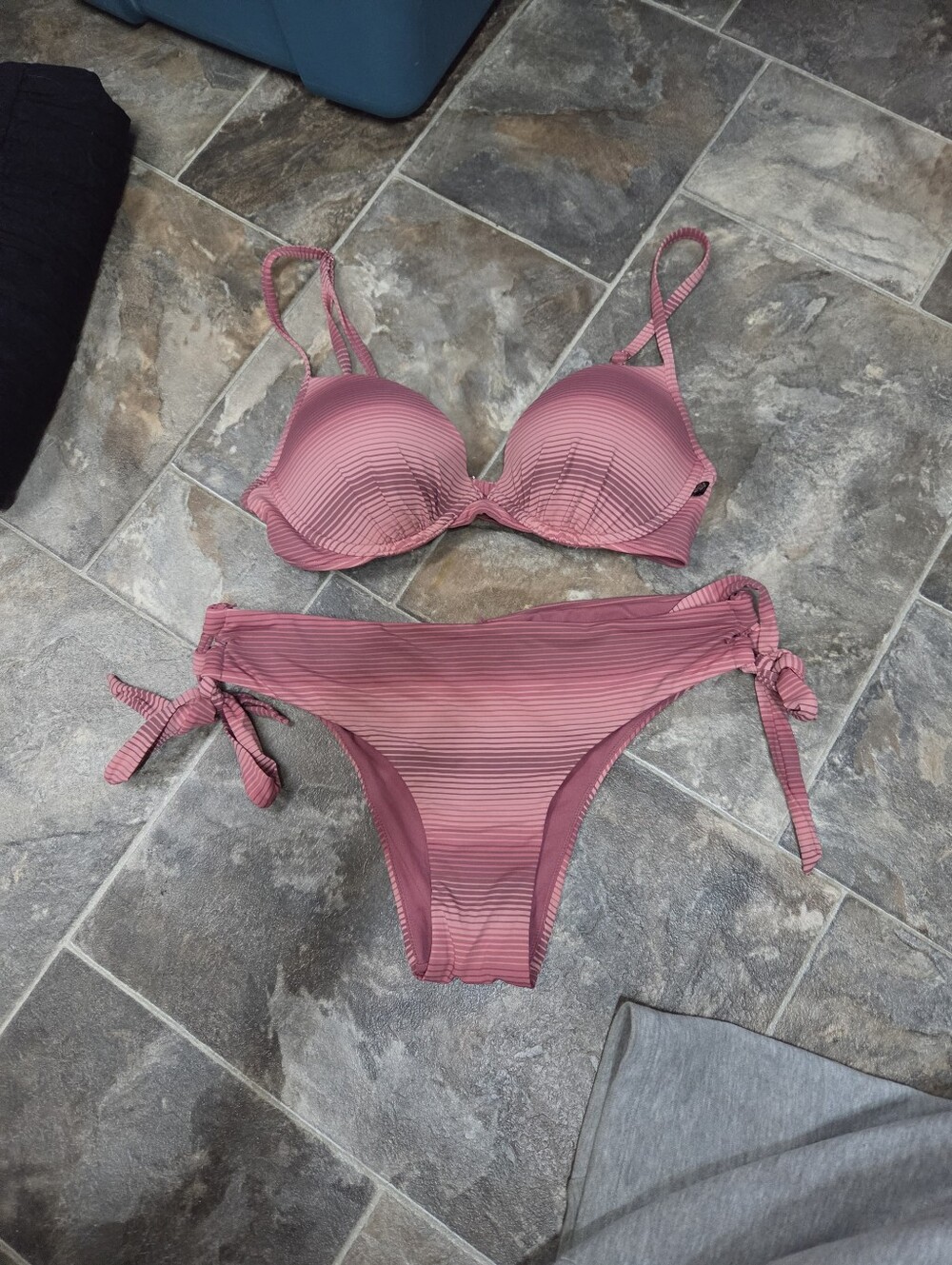 La Vie En Rose Pink Striped Tie-Side Bikini